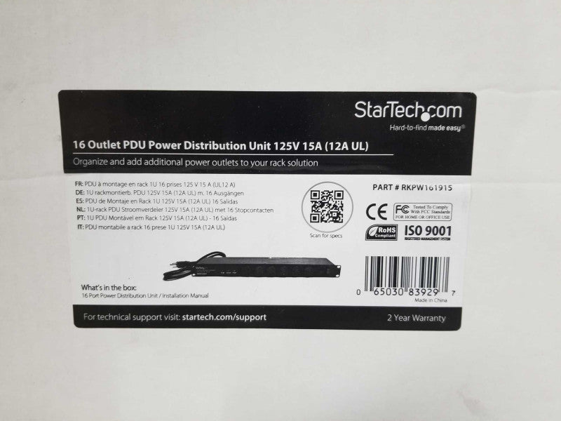 StarTech RKPW161915 Rackmount PDU with 16 Outlets and SurgeProtection 1U Q_