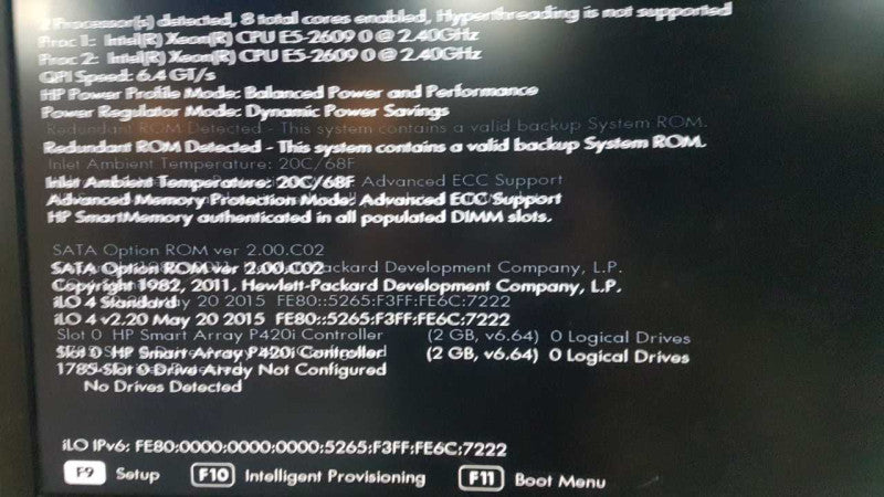 HP Proliant DL380p gen8 2x Xeon E5-2609 @ 2.40ghz / 64gb ram / P420i Ctrl #
