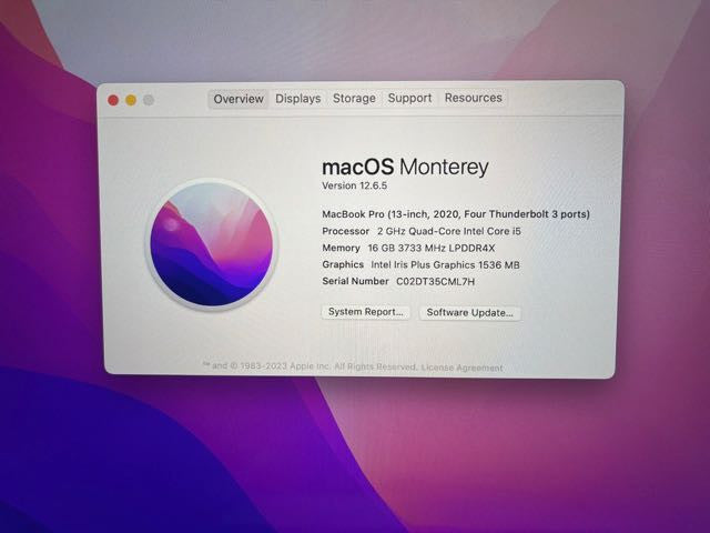 2020 MacBook Pro 13-inch i5-1038NG7 CPU 16GB RAM 500GB STORAGE READ DES.