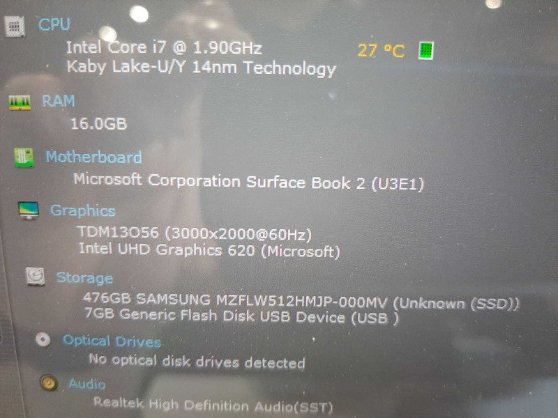 Microsoft Surface Book i7-8650U CPU 16GB RAM 500GB SSD Storage $