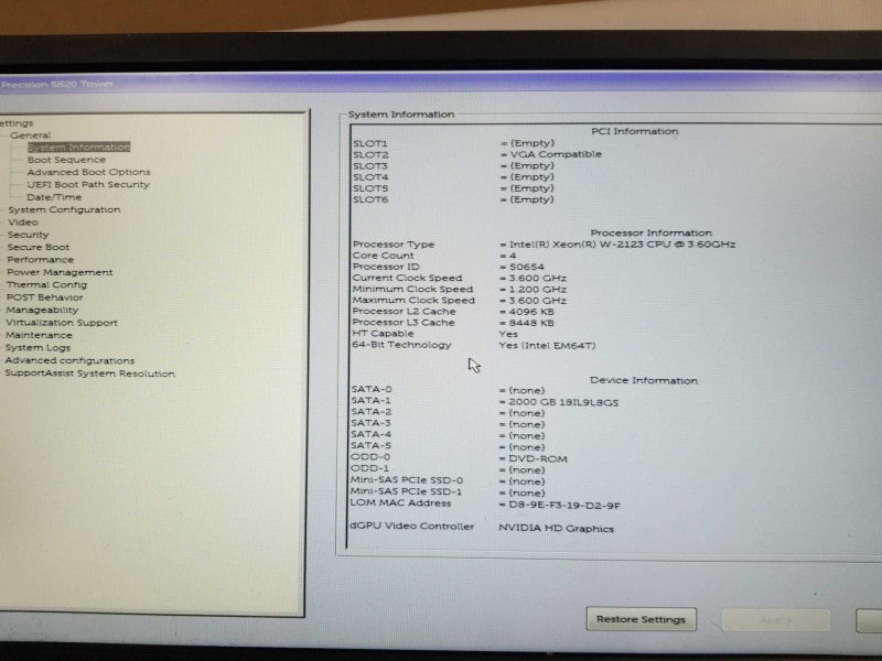 Dell Precision Tower T5820 Xeon W-2123 3.6GHz 32GB DDR4 2TB HDD, Quadro P600 _