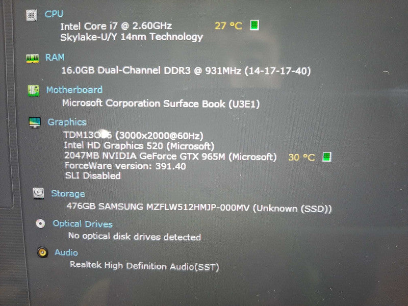 Microsoft Surface Book i7-6600U CPU 16GB RAM 500GB SSD Storage Q$