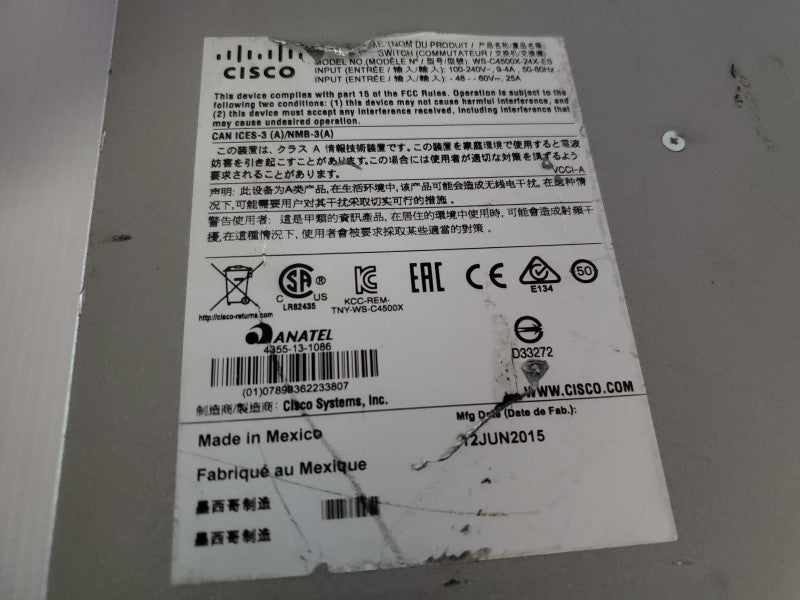 Cisco WS-C4500X-24X-ES 24-Port 10GE 4500X Switch (
