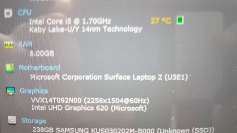 Microsoft Surface 1769 i5-8350U @ 1.70ghz / 8gb ram / 256gb SSD / READ #