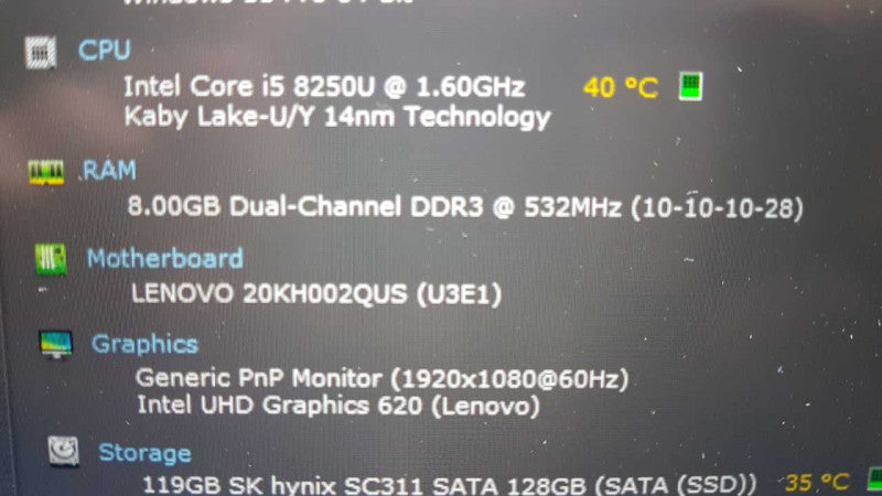 Lenovo Thinkpad X1 Carbon 6th i5-8250U @ 1.60ghz / 8gb ram / READ #