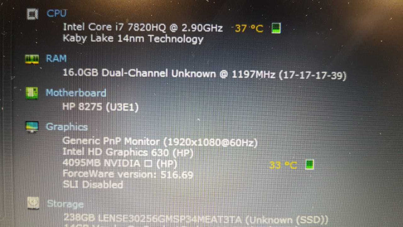 HP Zbook 15 G4 i7-7820HQ @ 2.90ghz / 16gb ram / Nvidia Quadro M2200 #