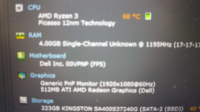 Dell Inspiron 3505 ryzen 3 3250u @ 2.60ghz / 4gb ram / 256gb ssd  #