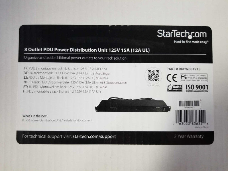 StarTech 8 Outlet PDU Power Distribution Unit 125V Q_