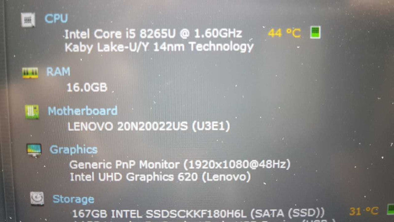 Lenovo Thinkpad TS490 I5-8265U @ 1.60ghz / 16gb ram / 180gb SSD / READ #