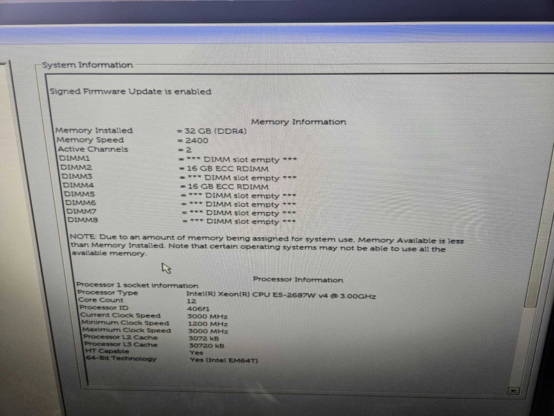 Dell Precision 5810 Xeon E5-2687W v4 @ 3.00GHz 32GB DDR4 ECC RAM NO GPU )