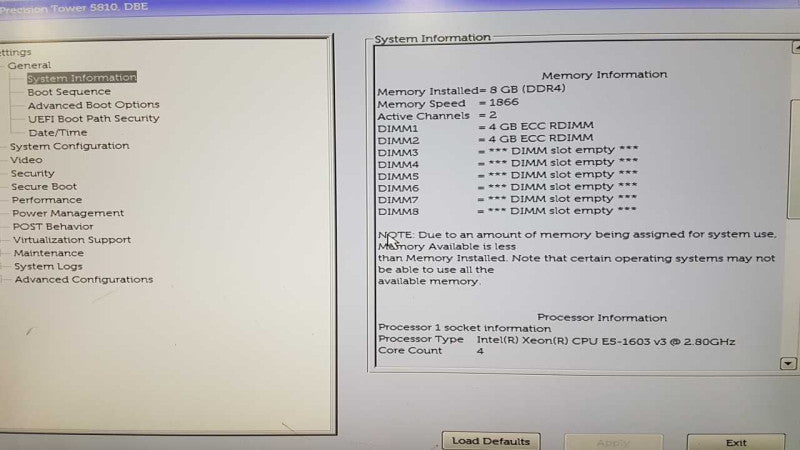 Dell Precision T5810 Xeon E5-1603 V3 @ 2.80ghz / 8gb ddr4 / read  #