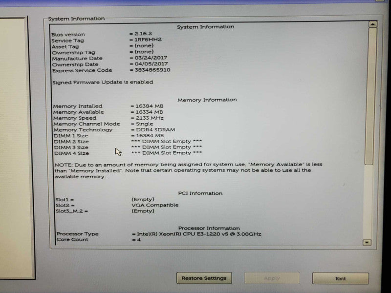 Dell precision T3420 Xeon E3-1220(v5) @3.0GHz 8GB DDR4 No HDD Quadro K420 (