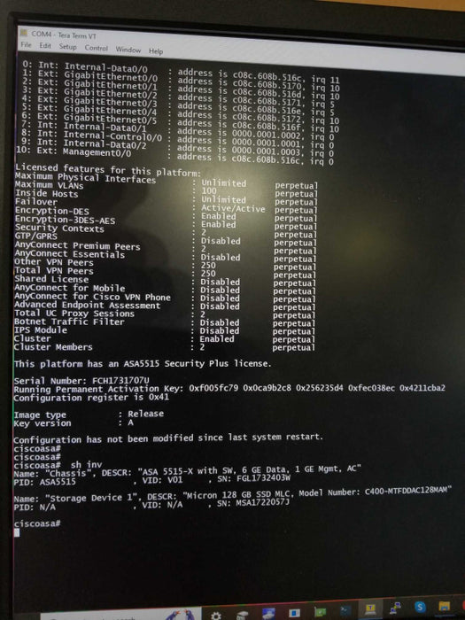 Cisco ASA5515-X Firewall with Security Plus License, 128GB SSD _