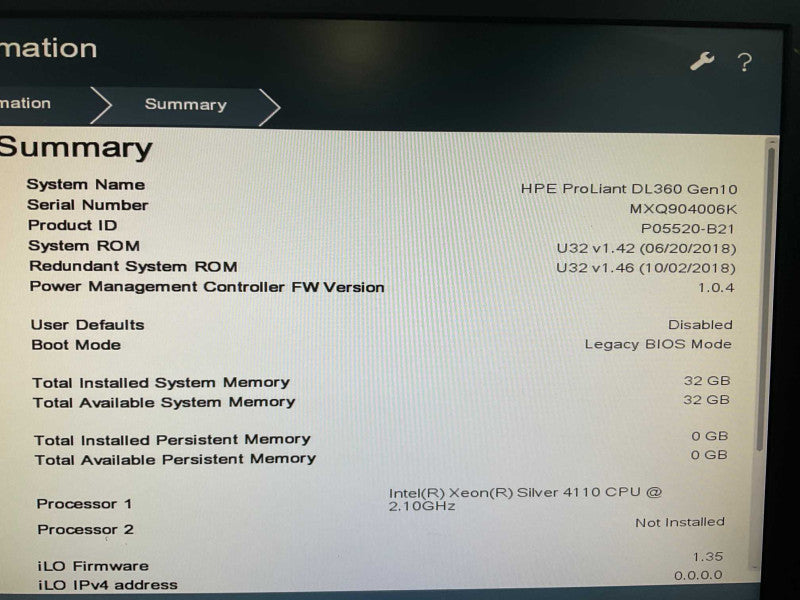 HP ProLiant DL360 Gen10 Intel Xeon Silver 4110 @2.1GHz 32GB RAM  -