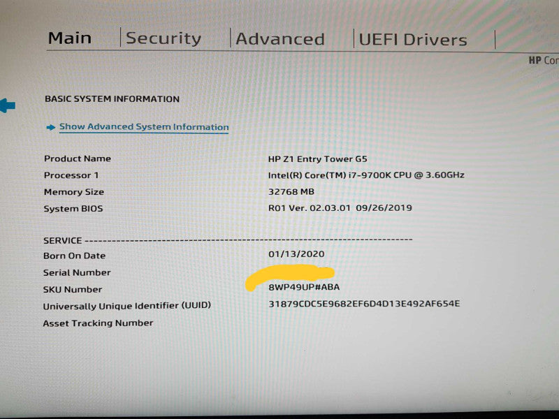 HP  Z1 Entry Tower G5 - Intel i7-9700k @ 3.60 GHZ 32GB DDR4 RX580 Vcard