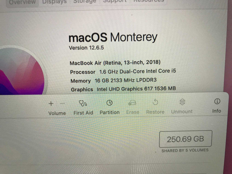 MacBook Air Retina (A1932) 13-inch 2018, i5 16GB RAM 250GB SSD **READ