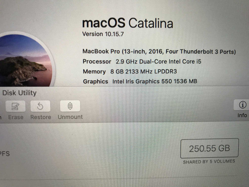 MacBook Pro 2016 (A1706) 13\\" i5 @ 2GHz, 16GB DDR3, 250GB SSD, **Screen damage