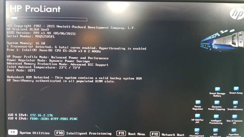 HP proliant DL360 Gen9 xeon E5-2620 V3 @ 2.40ghz / 16gb ram / P440ar raid #