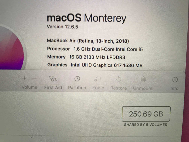 MacBook Air Retina (A1932) 13\\" 2018, Core i5, 16GB DDR3, 250GB SSD **read
