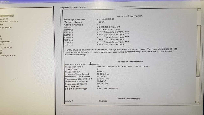dell Precision T5810 Xeon E5-1607 V3 @ 3.10ghz / 8gb ram / quadro K2200 GPU #
