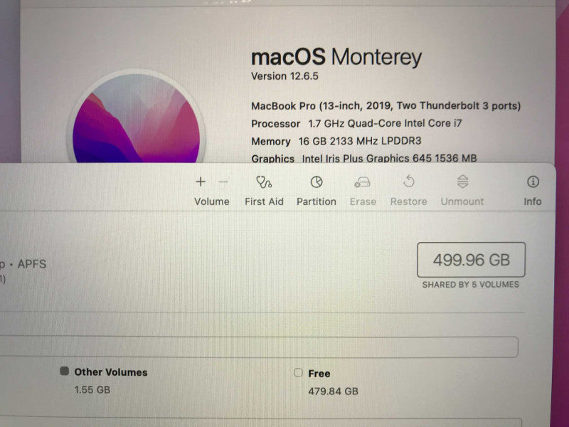 MacBook Pro 13\\" 2019 (A2159) Quad Core i7-8557U 16GB DDR3, 500GB SSD
