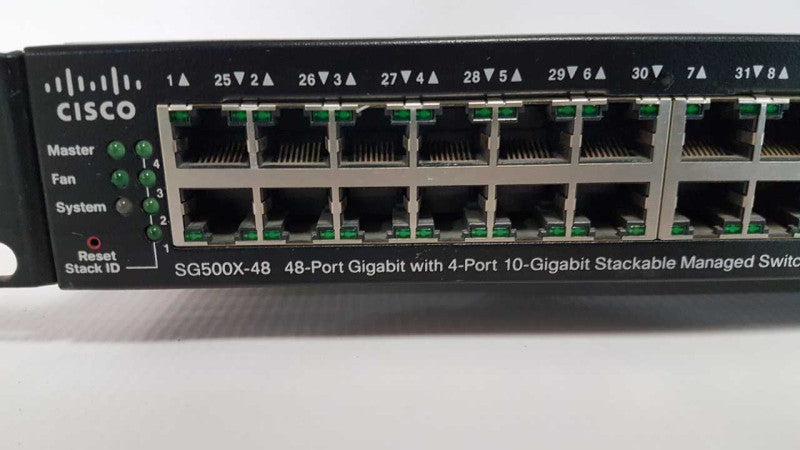 Cisco SG500X-48 48x port gigabit / 4x 10GbE managed Switch fact reset w/ ears #