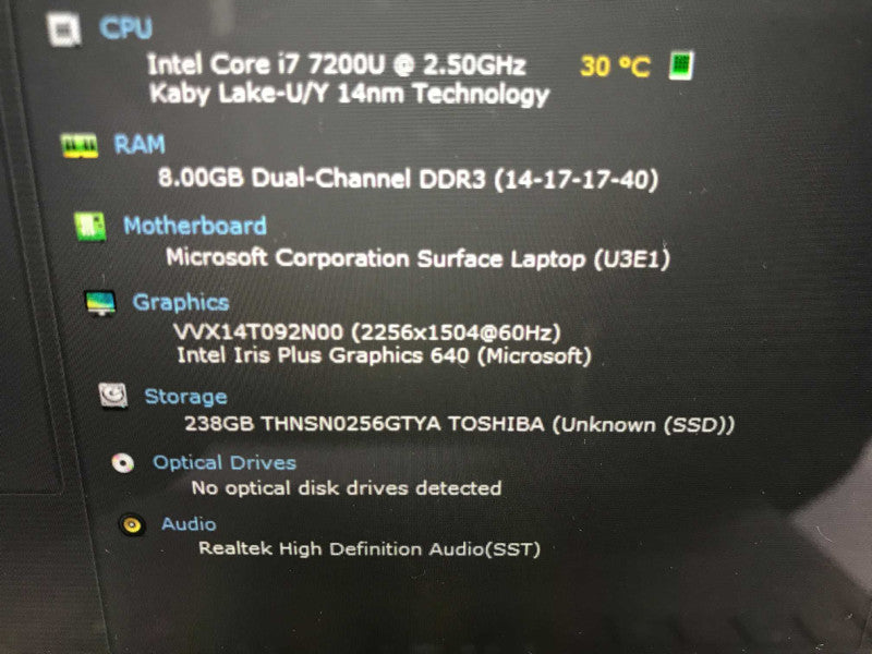 Microsoft Surface Laptop i7-7660U, 8GB RAM, 256GB Storage