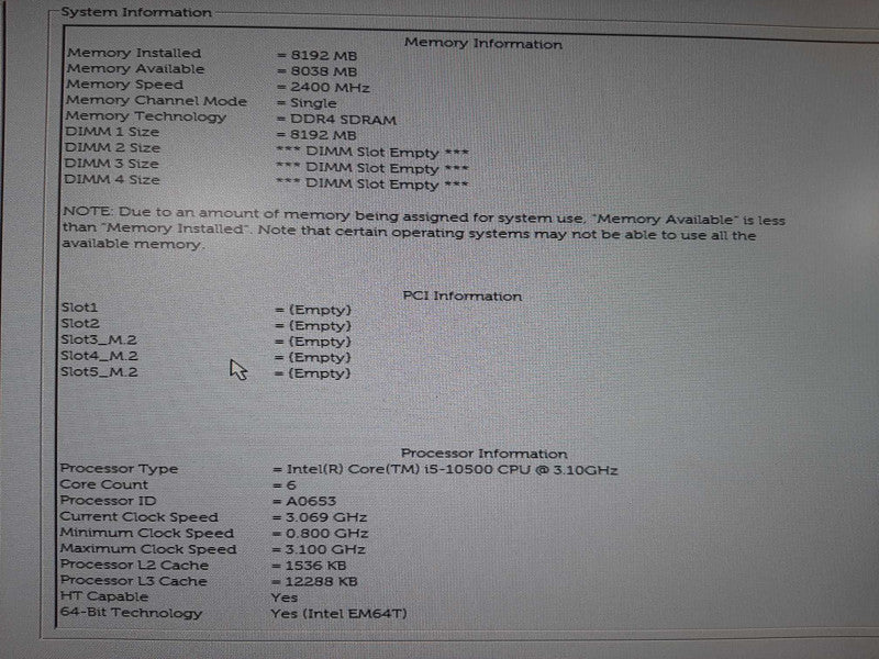 Dell OptiPlex 7080 SFF i5-10500 @ 3.1GHz 8GB DDR4 No HDD $