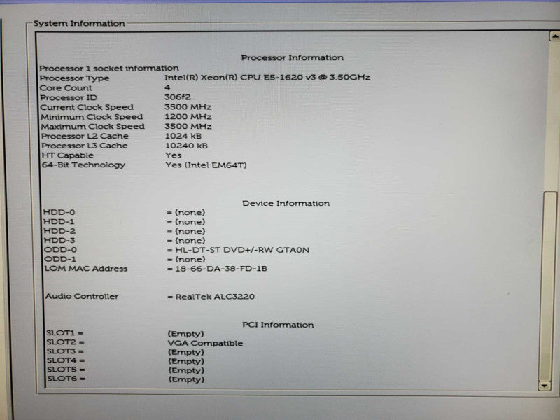 Dell Precision T5810 Xeon E5-1620(v3) @ 3.5GHz 8GB DDR4 No HDD (