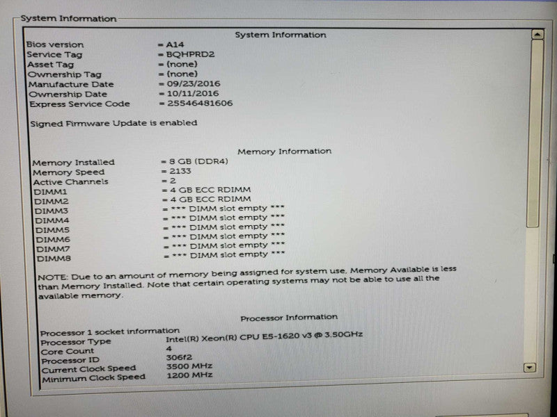 Dell Precision T5810 Xeon E5-1620(v3) @ 3.5GHz 8GB DDR4 No HDD (