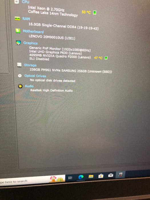 Lenovo ThinkPad P52 Intel Xeon E-2176M, @ 2.70GH / 16GB-Ram / 256GB- M.2 SSD