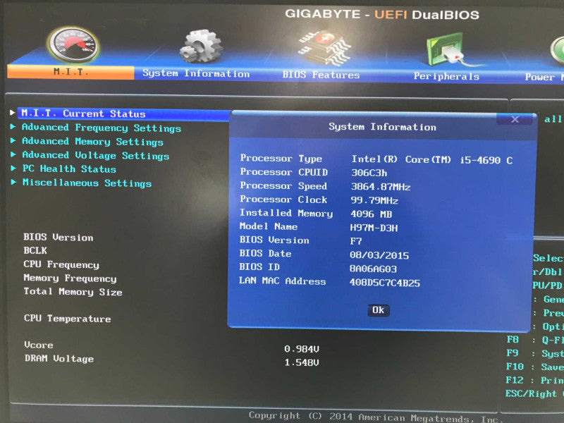 GIGABYTE GA-H97M-D3H LGA1150 H3 DDR3 MICRO ATX Motherboard, with Core i5-4690