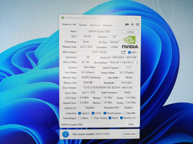 NVIDIA Quadro 6000 6GB GDDR5 PCI-E 2.0 x16 Graphics Card DVI-I DisplayPort GP $