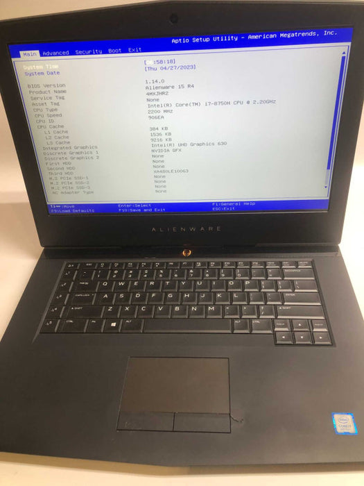 Alienware  15 R4. intel i7-8750h @ 2.20Ghz / 16GB Ram / 480GB Sata ssd.