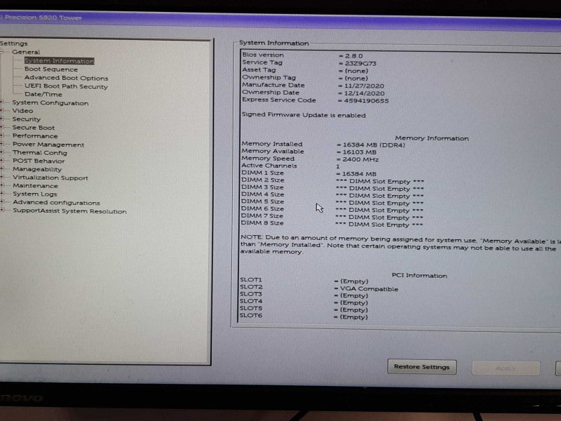 Dell Precision Tower T5820 Xeon W-22245 3.9GHz 16GB DDR, 500GB HDD, No GPU _