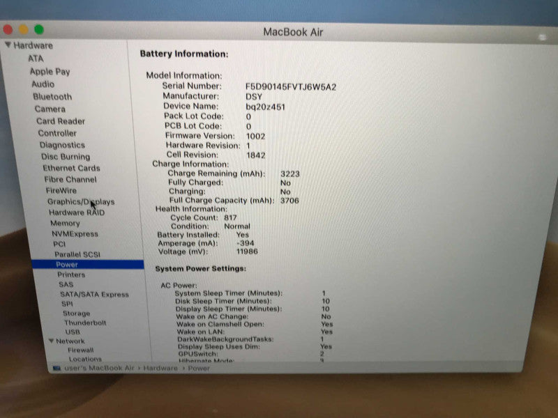 MacBook Air 2018 Retina (A1932) i5-8210Y, 16GB DDR3, 250GB SSD **READ**