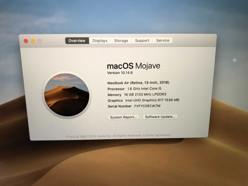 MacBook Air 2018 Retina (A1932) i5-8210Y, 16GB DDR3, 250GB SSD **READ**