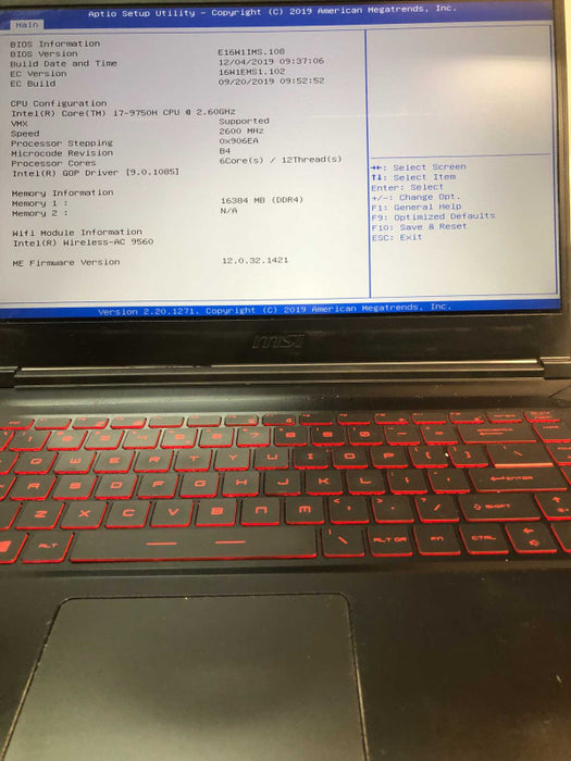 MSI GF65 Thin 9SEXR intel i7-9750H @ 2.60GHz / 16GB Ram / 256GB m.2 ssd.