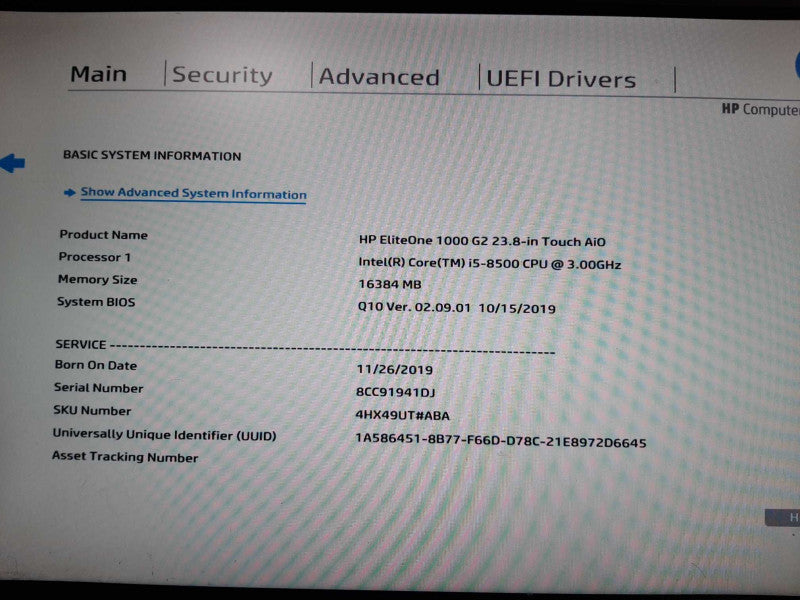 HP EliteOne 1000 G2 AIO PC Only, Core I5-8500 3.0GHz 16GB DDR4 500GB SSD Read Q_