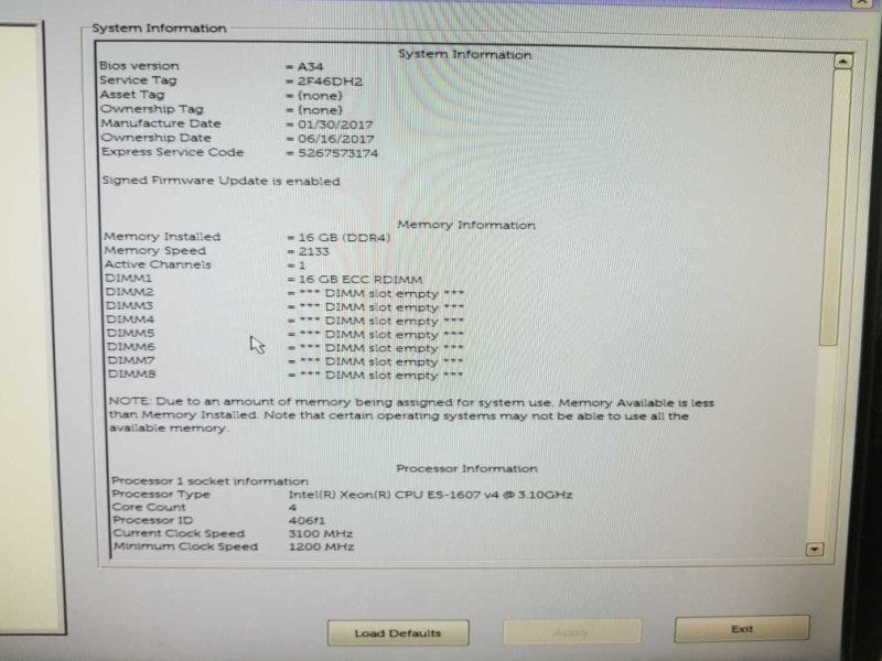 Dell Precision Tower 5810 Xeon E5-1607(v4) 3.1GHz/16GB, NO GPU, NO HDD #