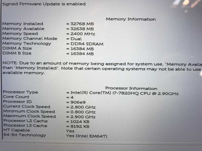 Dell Precision 5520 15.6\\" I7-7820HQ @ 2.9 32GB DDR4, 256GB M.2 **NO AC #