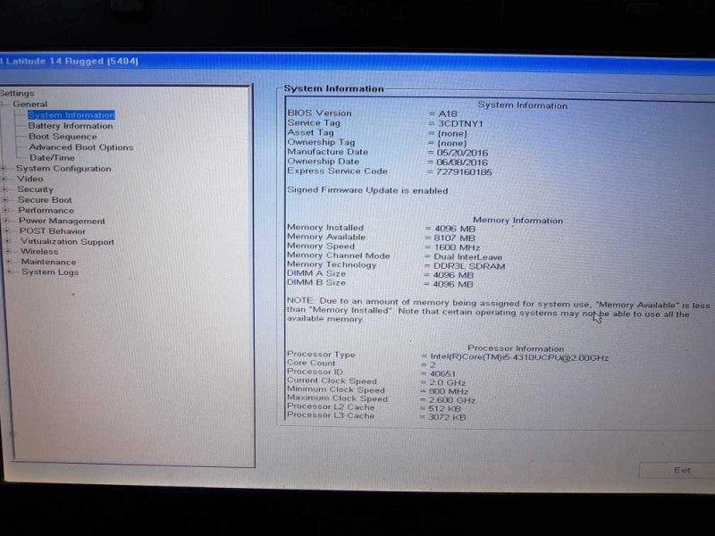 Dell Lattitude 14 Rugged 5404 i5-4310U @ 2.00ghz / 8gb ram / READ #