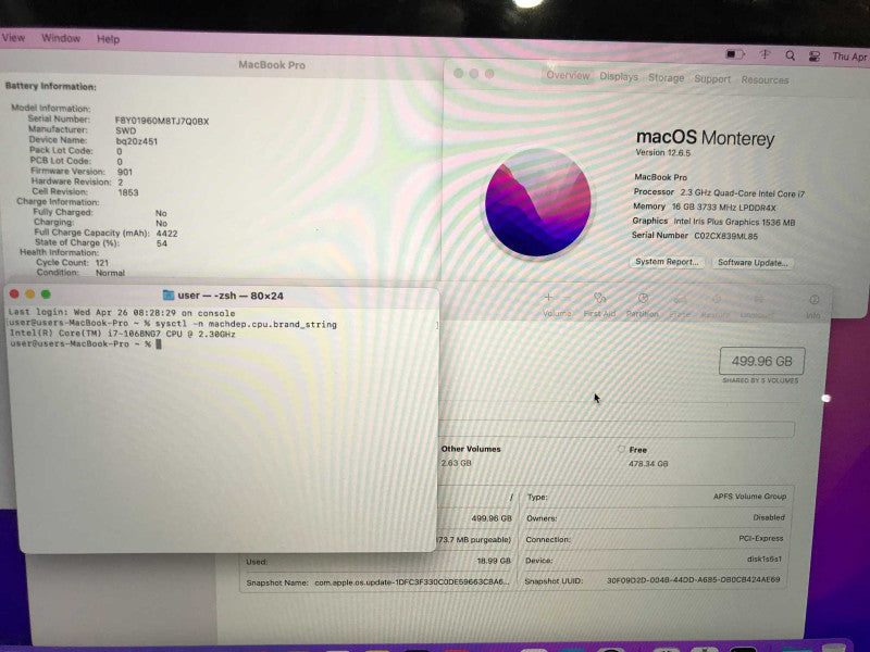 MacBook Pro 2020 (A2251) 13\\" i7-1068NG7, 16GB DDR4, 500GB SSD, **NO WIFI