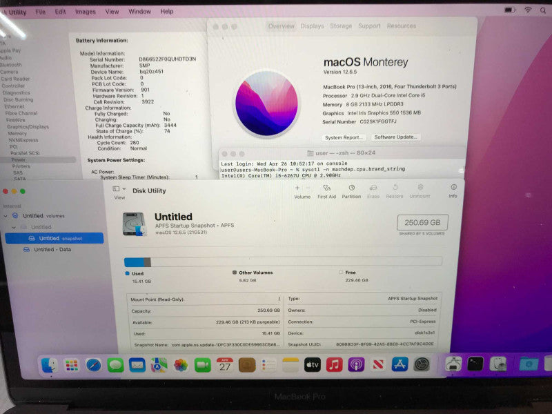 MacBook Pro 2016 (A1706) 13\\" i7-6267U, 8GB DDR3, 250GB SSD