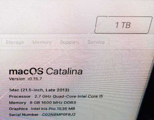 iMac 21.5\\" - L.2013 A1418, i5-4570R 2.7 GHz/8GB, Intel Iris Pro, 1TB HDD READ #