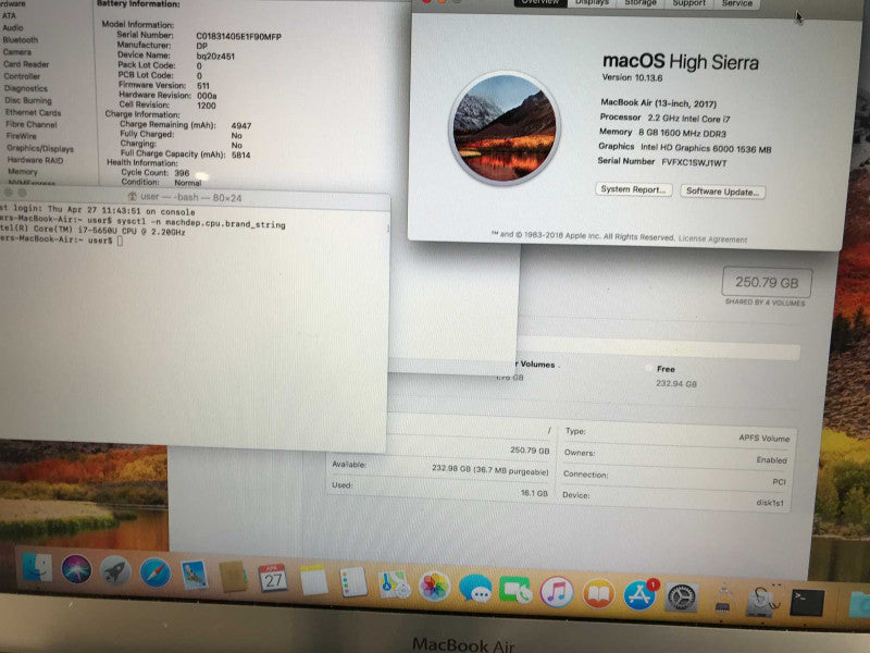 MacBook Air 2017 13\\" i7-5660U, 8GB DDR3, 250GB SSD