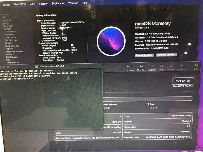 MacBook Air 2017 13\\" i7-5650U, 8GB DDR3, 120GB SSD