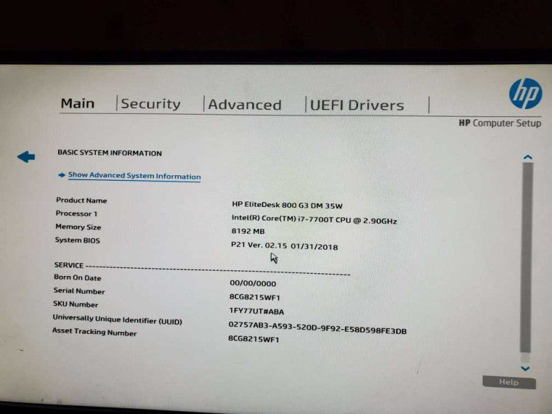 HP EliteDesk 800 G3 DM USFF i7-7700T CPU @ 2.90GHz 8GB DDR4 RAM