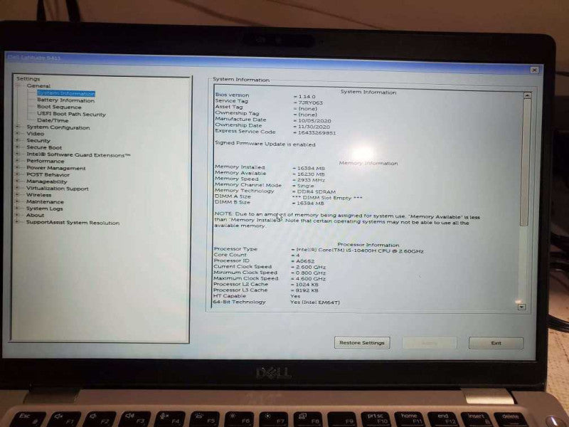 DELL Latitude 5411 with i5-10400H CPU@ 2.60GHz 16GB RAM & 256GB SSD Storage