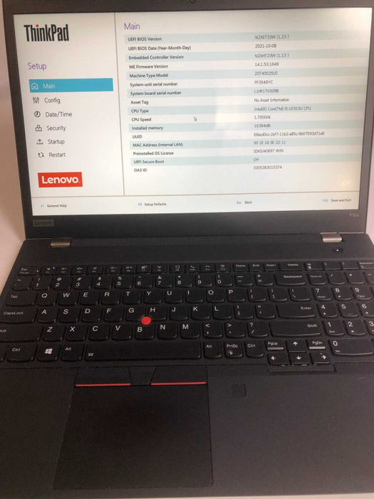 Lenovo ThinkPad P15s intel i5-10310U @ 1.7GHz / 16GB Ram / 256GB m.2 ssd